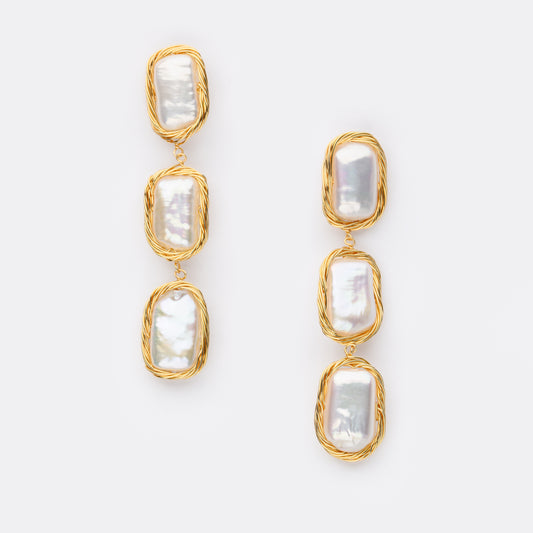 Golden Cascade Pearl Earrings