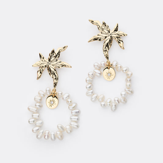 Golden Bloom Pearl Hoop Earrings