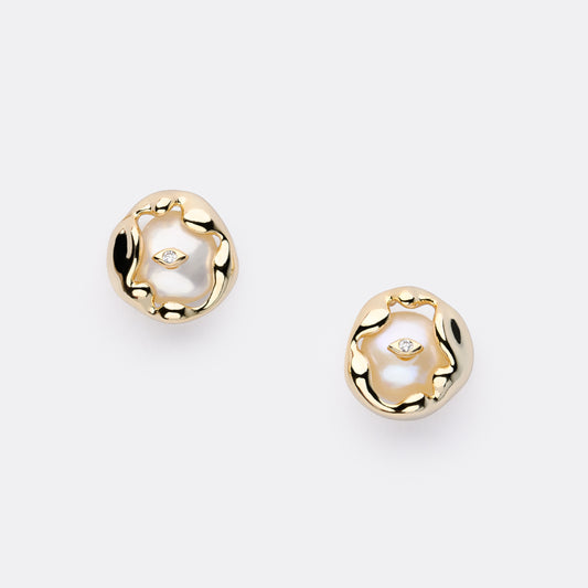Golden Orbit Pearl Studs