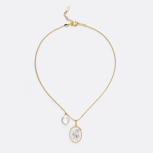 Vintage Medallion Pearl Necklace