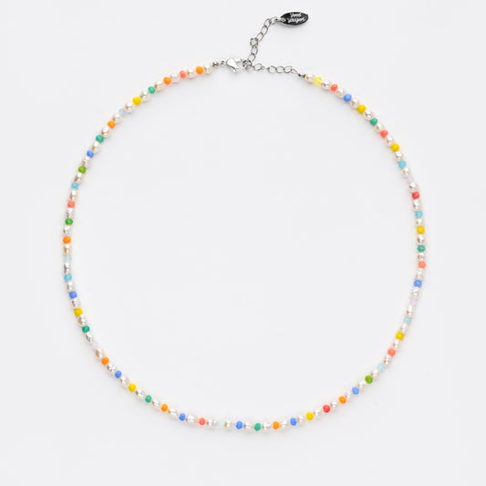 VIBRANT Series Freshwater Baroque Pearl Necklace ref.#020 - Rice Pearl, Gemstone