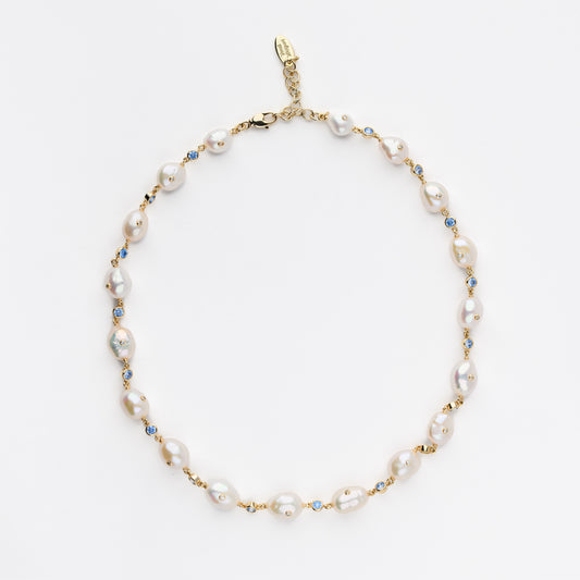 SPARKLING Series Freshwater Baroque Pearl Necklace ref.#028 - Button Pearl, 14K Gold-plated, Gemstone