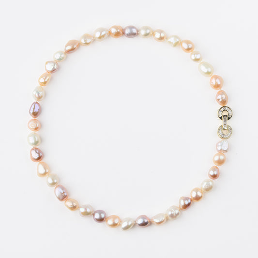 MOONLIT Series Freshwater Baroque Pearl Necklace ref.#050 - Button Pearl, 14K Gold-plated, Gemstone