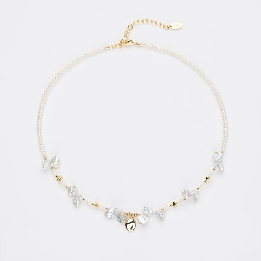 PETALBORN Series Freshwater Baroque Pearl Necklace ref.#061 - Petal Pearl, Rice Pearl, 14K Gold-plated