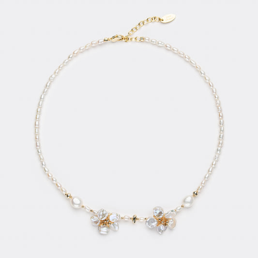 PETALBORN Series Freshwater Baroque Pearl Necklace ref.#062 - Petal Pearl, Rice Pearl, 14K Gold-plated