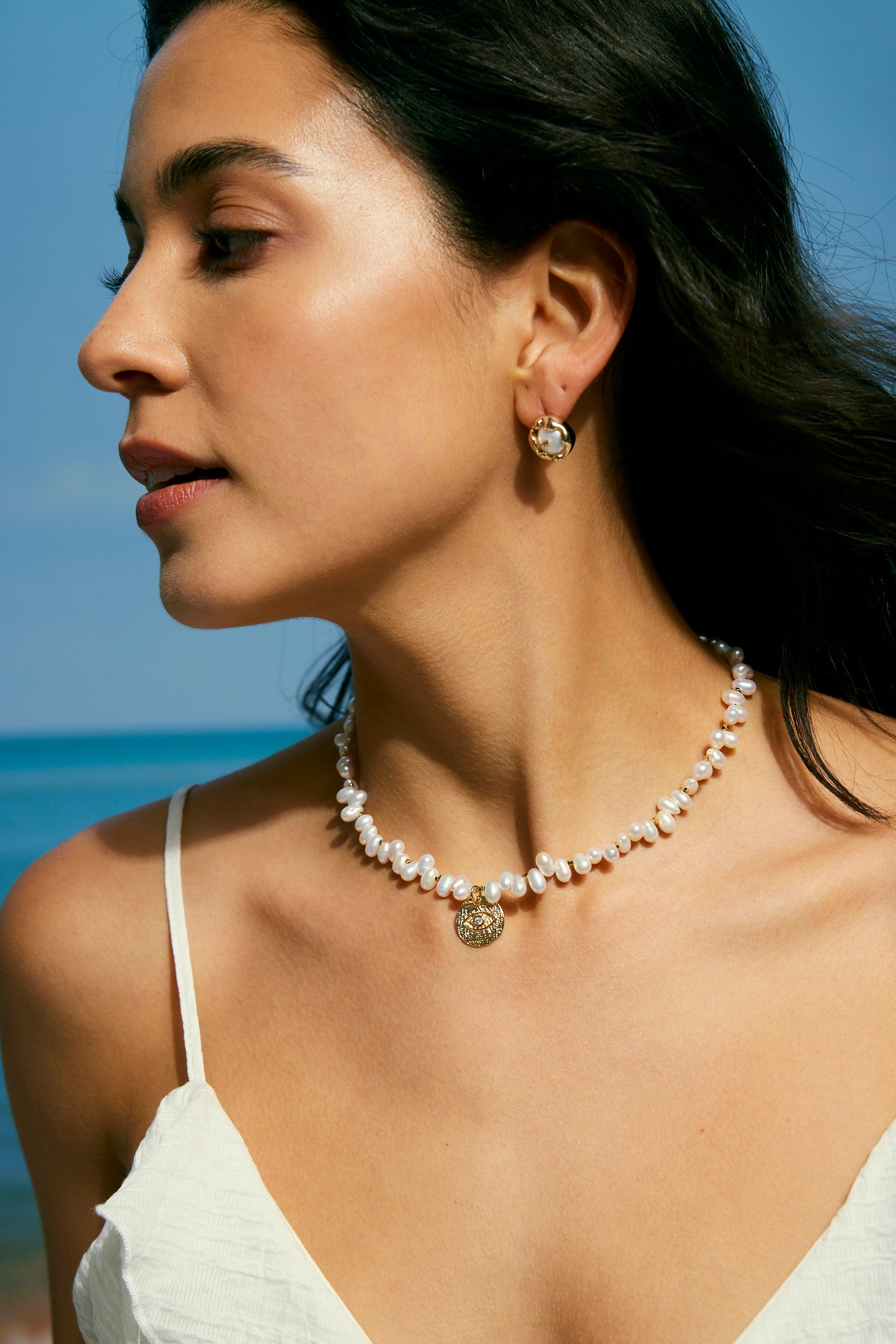 MYSTIC Series Freshwater Baroque Pearl Necklace ref.#069 - Rice Pearl, 14K Gold-plated, Gemstone